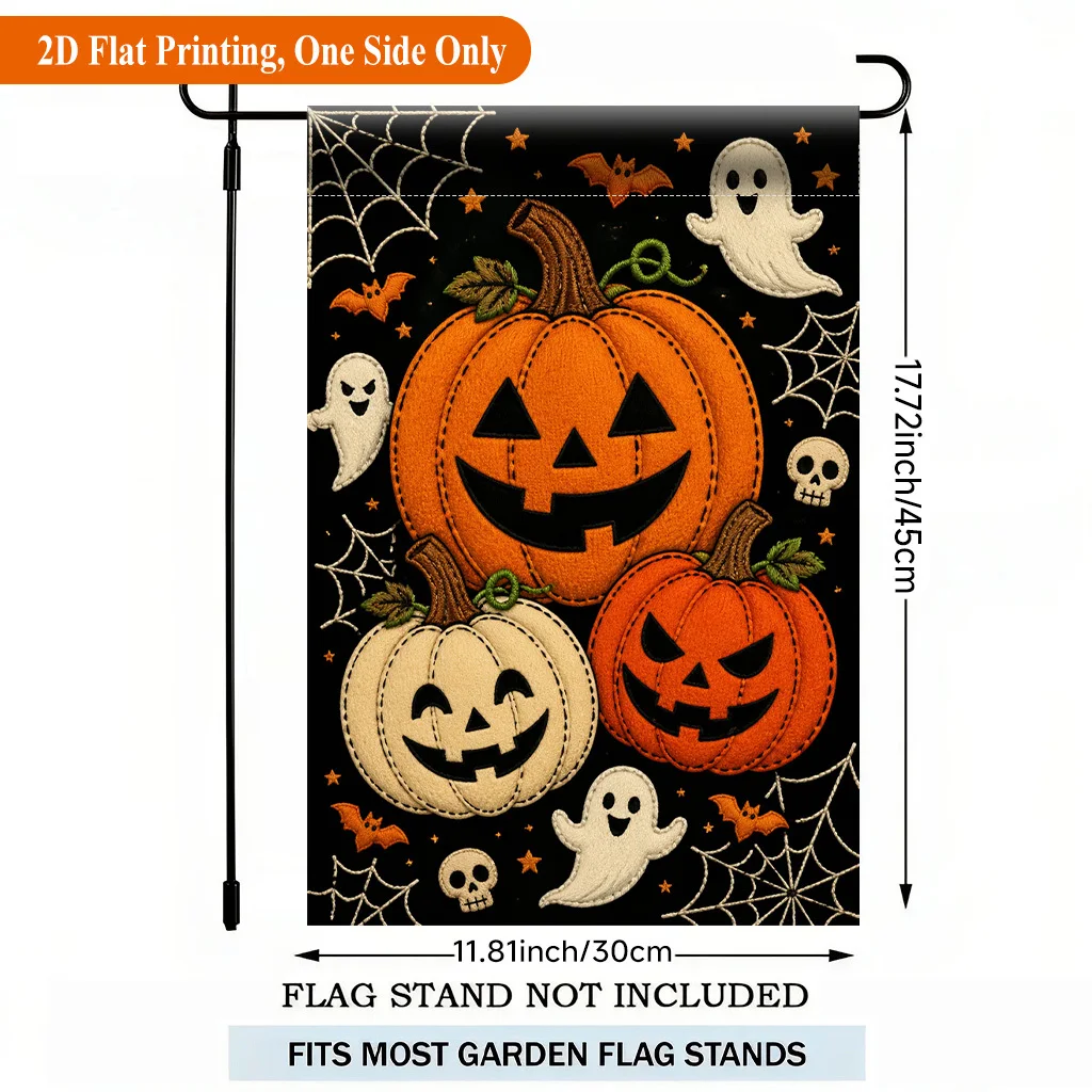 2D Flat Garden Flag 1 Piece, Halloween Pumpkin and Ghost 2 Single Holiday Yard Outdoor Flag for Outdoor Home and Yard Holiday Decorations, Valentine's Day, Mother's Day, Christmas, Thanksgiving, Halloween, Flagpole Not Included (Flags Only)