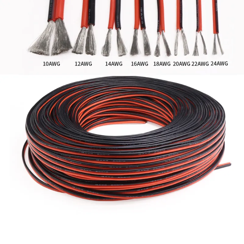Silicone Cable Super Soft 8 10 12 14 16 18 20 22 24 26 AWG 2Pins Tinned Copper Flexible DIY LED Light Connection Red Black Wire