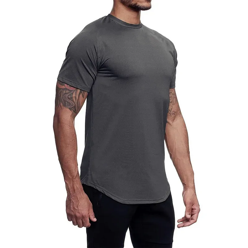 Summer Men\'s Fitness Sports Gym T-shirt Men Quick Drying Breathable Mesh Training Solid Color Short Sleeves Man Tight T-shirt