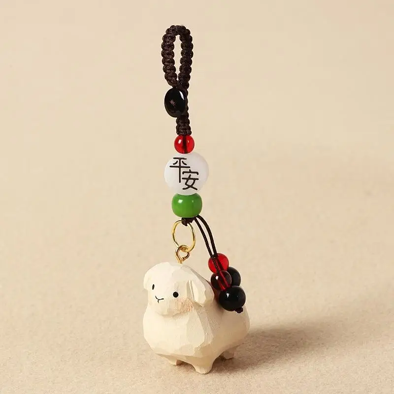 Handgeschnitzter Holzlamm-Schlüsselanhänger, Niedlicher Exquisiter Taschenanhänger, Kreatives Hängeornament, Einzigartiges Geschenk, Schreibtisch- und Wohndekoration – Detail 2