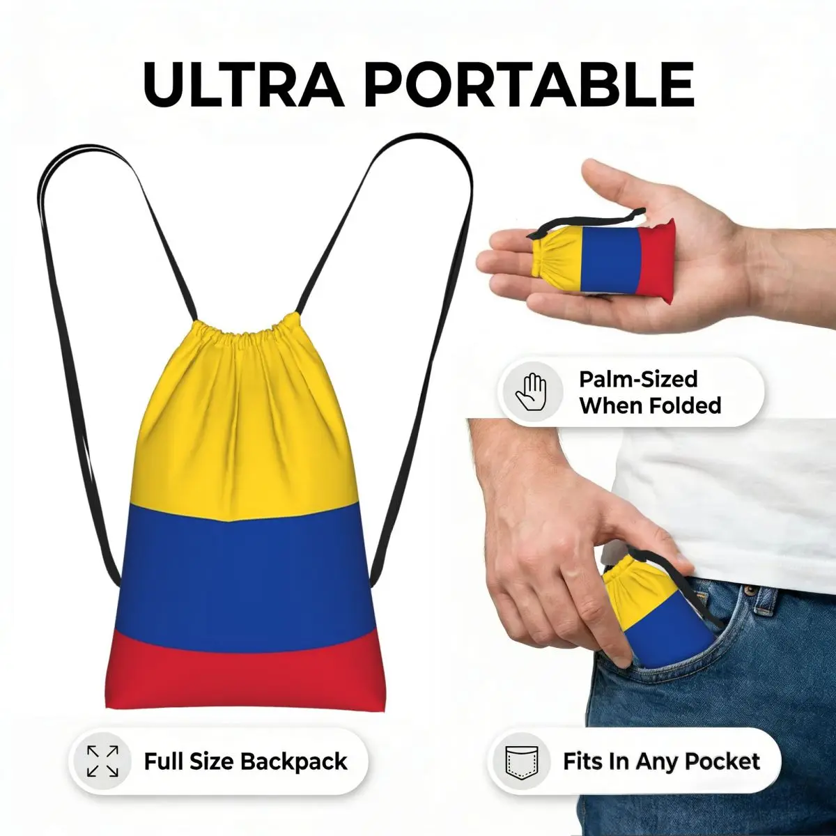 Colombia Flag - Colombian Dress Drawstring Backpack hiking cycling Bag Lightweight Foldable Storage Drawstring Bag for Men Women