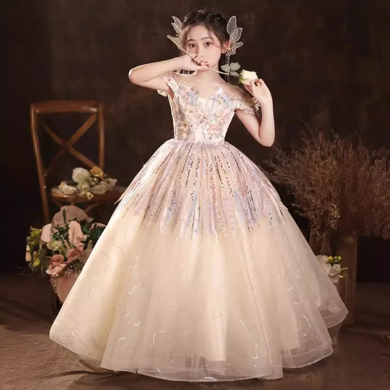 Children's Dress Princess Dress Host Performance Mori Style Girls' Dress Western Style Super Fairy Children's Birthday Piano Per