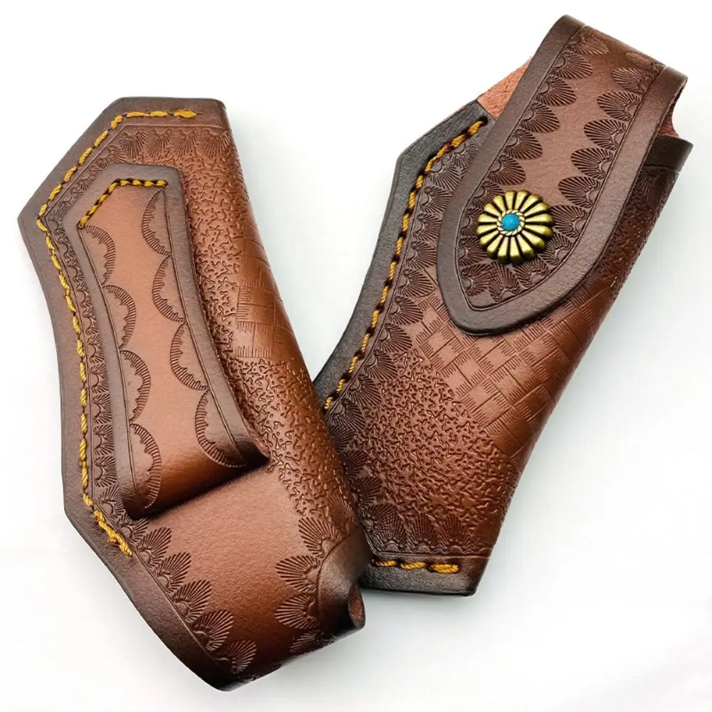 Brown Knife Sheath Pocket Hunt Flashlight Case Belt Loop Case Camp Outdoor Carry Fold Knife Tool