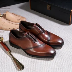 Italian Style Genuine Leather Men's Oxfords Handmade Wedding Party Dress Shoes Lace-Up Business Office Formal Footwear