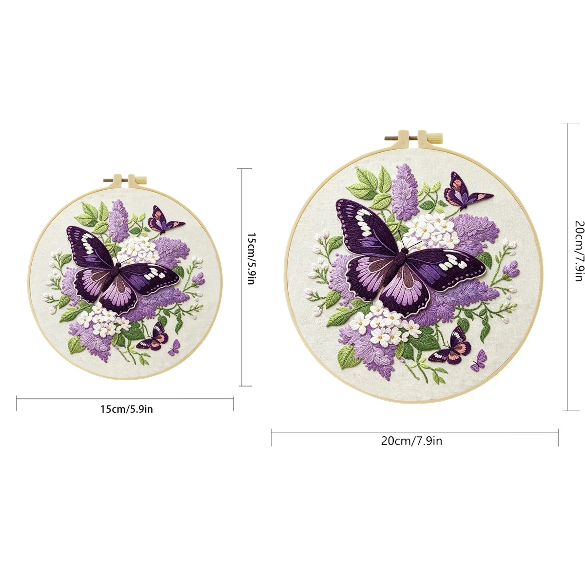 1 Set Lila Blumen-Schmetterling DIY-Stickerei-Set für Anfänger, Stickerei-Starter-Kit, Kreuzstich-Kunstgeschenk, Nadelarbeiten – Detail 2