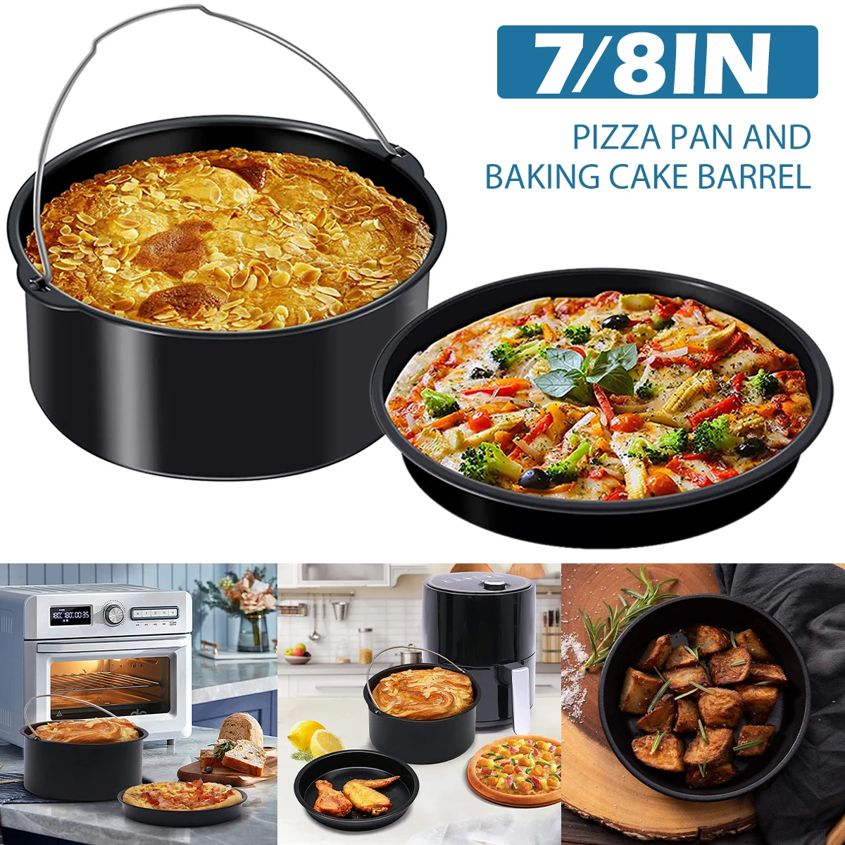 

7/8 Inch Baking Mold Non-stick Air Fryer Round Baking Cake Pan Set for Pizza Cake Kitchen Baking Accessories for Air Fryer
