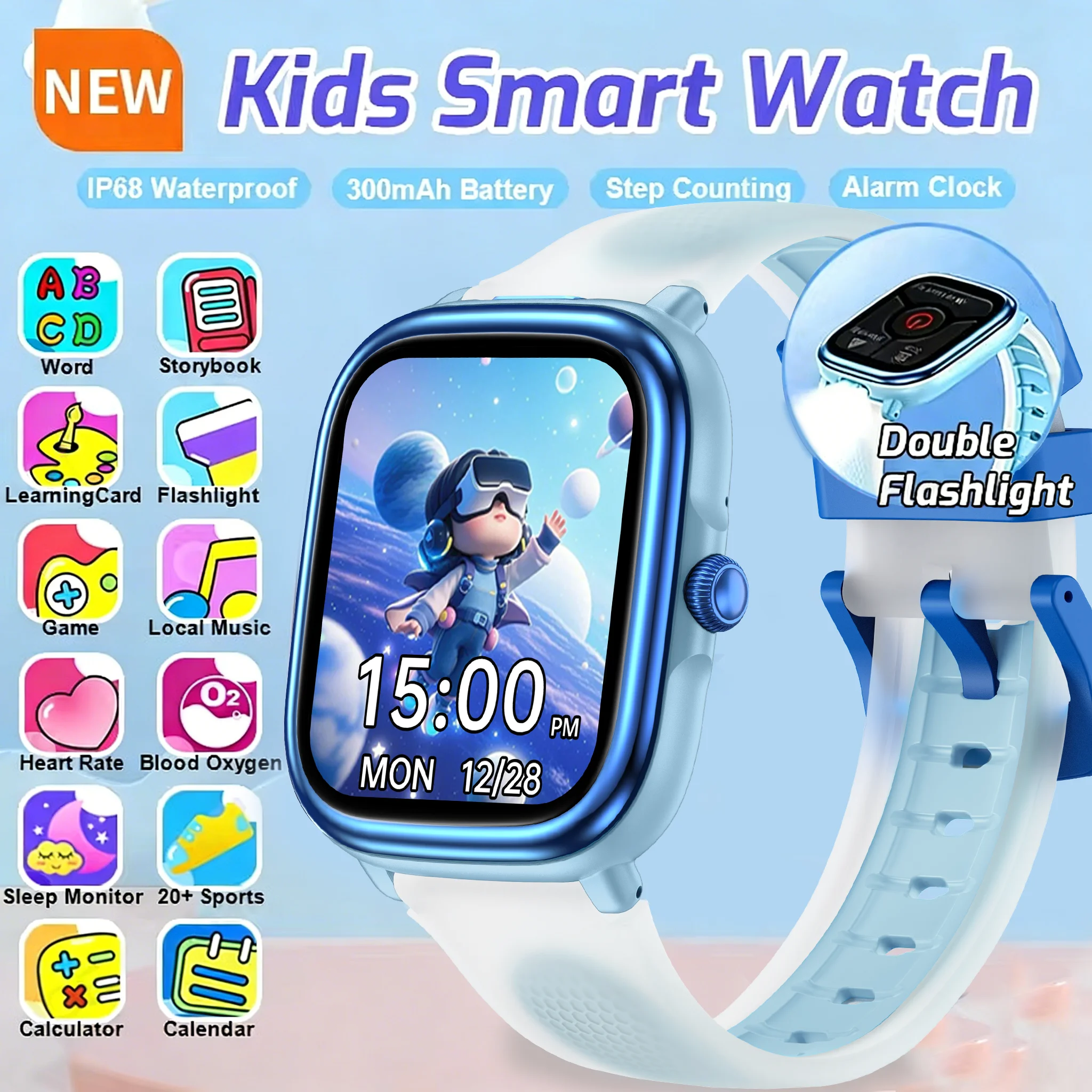 

Новые детские умные часы с дисплеем 1,83 дюйма, играми-головоломками, монитором сна, будильником, фонариком, подарок для мальчиков и девочек