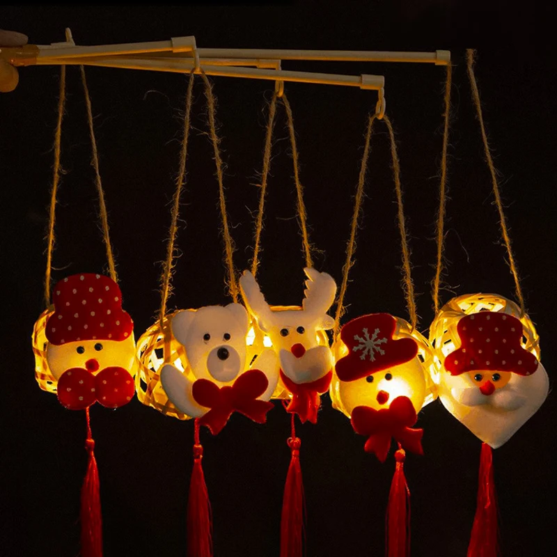 Christmas Bamboo Children's Luminous Lantern Toys Handmade DIY Woven Santa Claus Lanterns Antique Portable Luminous Toys