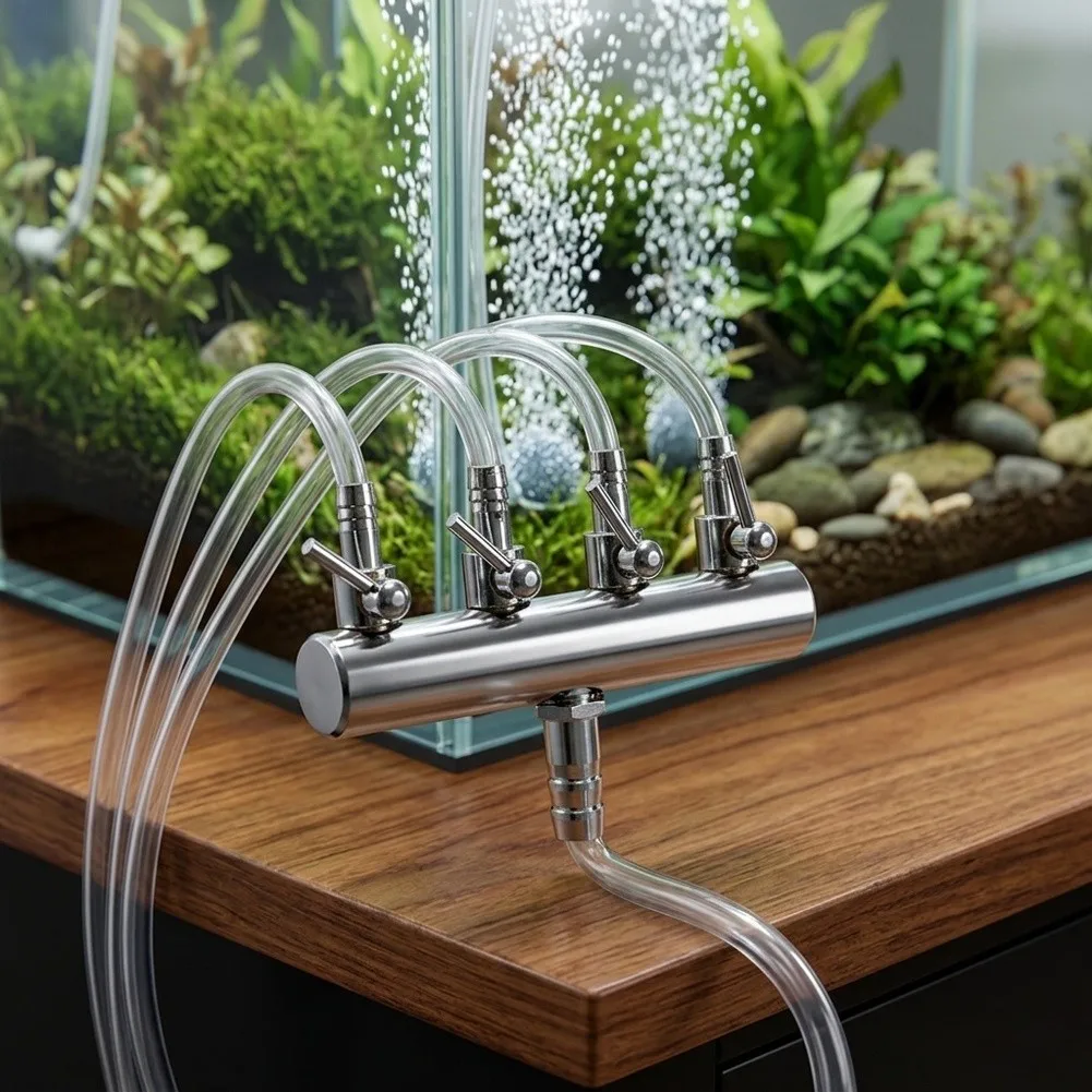 Silver Copper Plated Chromium Aquarium Air For Splitter 4 6 8 12 Way Manifold Valve Distributor For Multi Fish Tank