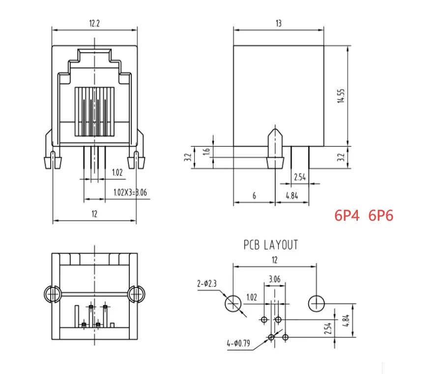 10pcs/lot RJ11 4P4C 6P2C 6P4C 6P6 8P8C PCB Jack Vertical Ports Sockets black gray Modular Network Female Connectors crystal Plug - AliExpress