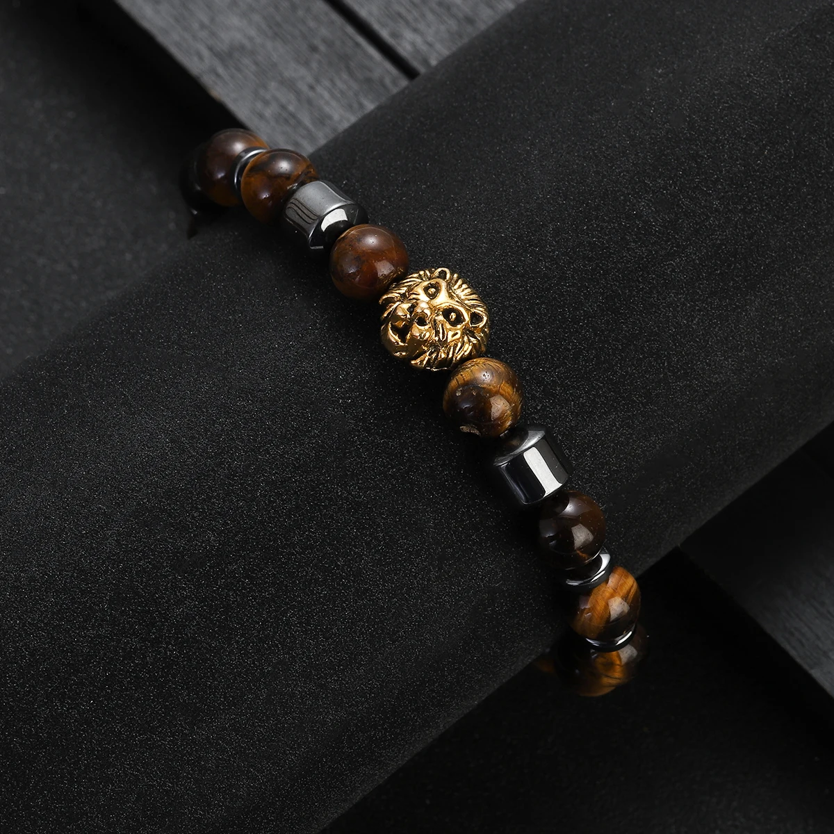 Men Natural Tiger Eye Stone Bracelet Hematite Beads Couple Bracelets for Women Lion Head Charm Bracelets Jewelry Gift