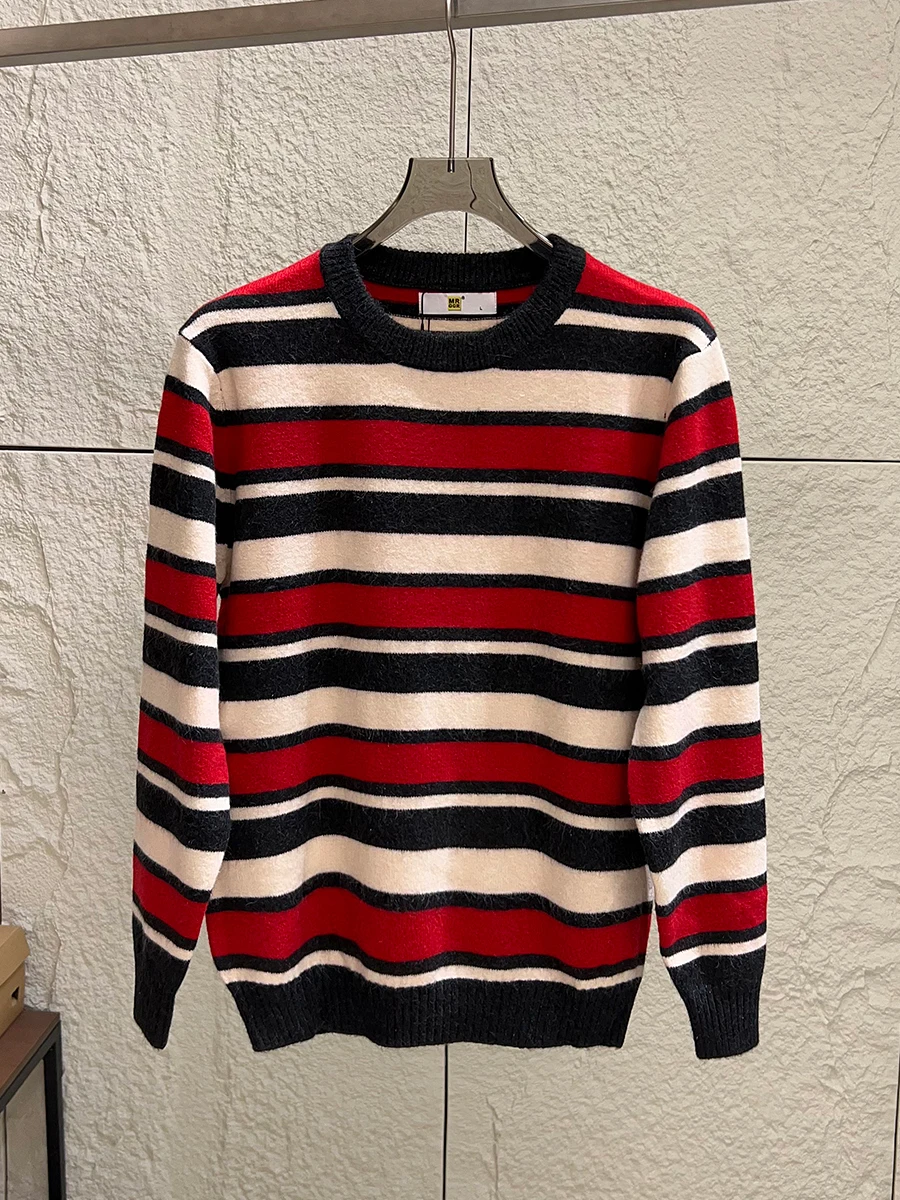 

Comfortable Skin-Friendly Men's Knitted Sweater Stripe Casual All-Match Warm Winter Fashionable Polyester Long Sleeve round Neck