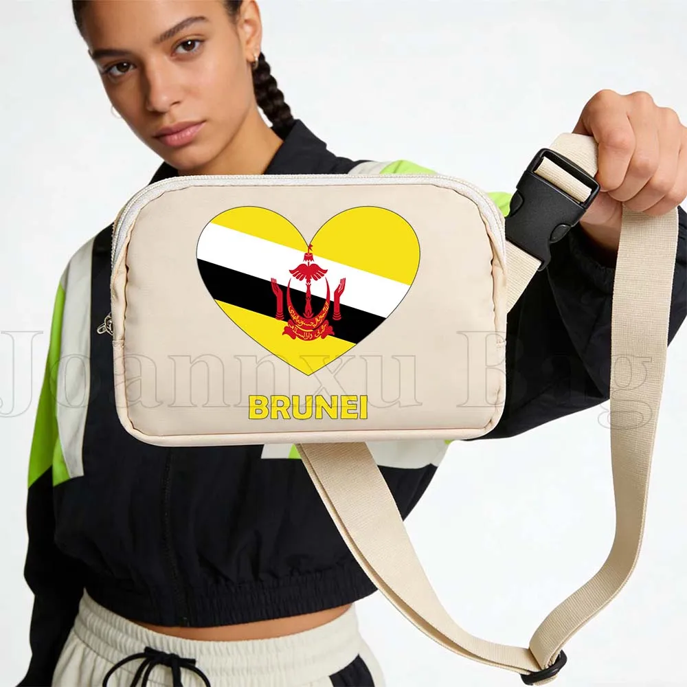Brunei Heart Flag Fanny Pack Sports Waist Mobile Bag Portable Fitness Running Girl Womens Gifts Jogging Cycling Cell Phone Bags