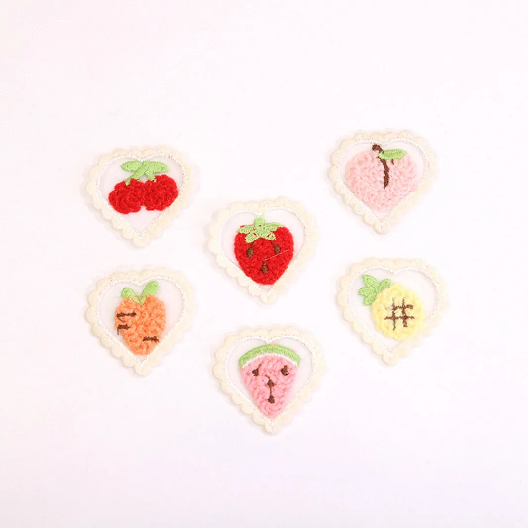 Cute Mini Hollow Mesh Love Fruit Patches, Bordados Headwear Roupas DIY, Suprimentos de costura, Lace Fabric Stickers, 10Pcs