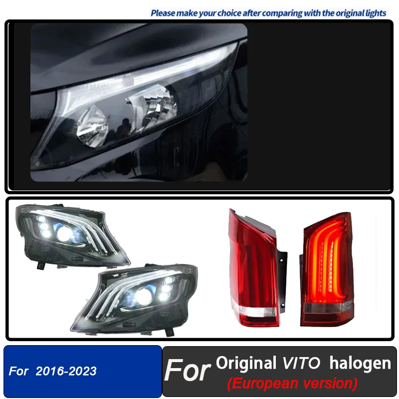 Led Koplampen + Led Achterlichten Montage Voor Mercedes Benz Vito W447 2016-2024 Halogeen Upgrade Full Led Voor achterlichten