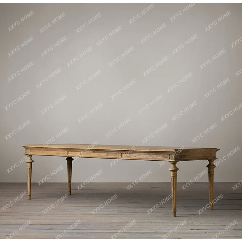 Furniture Country Style Antique Rectangle Dining Table Country Solid Wood Oak Dining Table