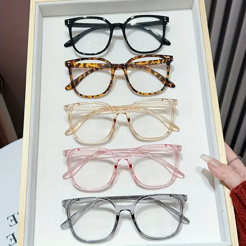 5Pcs Casual Fashion Square Frame Set Glasses - Multi-Color Frame Transparent Lenses Daily Wear, Office, Reading