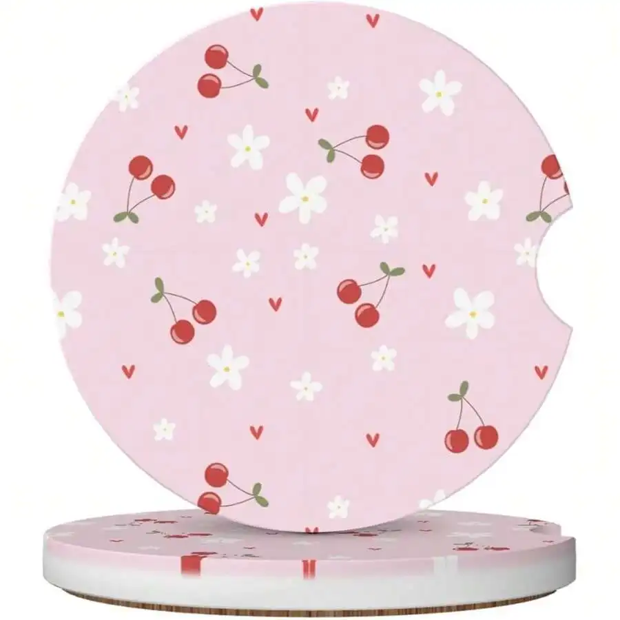 NEW- Flower Cute  Cat Car Coasters For Cup Holders,2 Pack Car Cup Holder Coasters For Car,Ceramic Absorbent Car Coaster With A