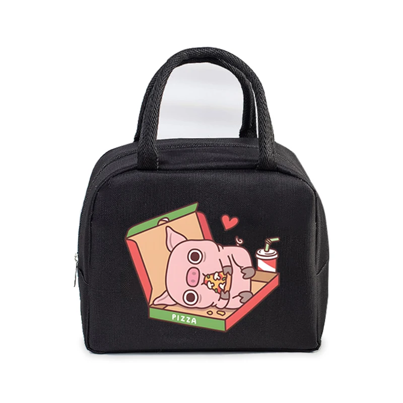 Fast Food Pig Printed Portable Lunch Bags Women Men Thermal Insulation Lunch Box Storage Bag Cartoon Children Bento Lunch Bag