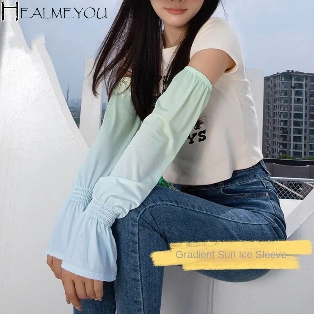 

Breathable Elastic Long Ice Silk Sleeves Thin Anti-UV Sunscreen Arm Covers Gradient UV Insulation Cycling Gloves Summer