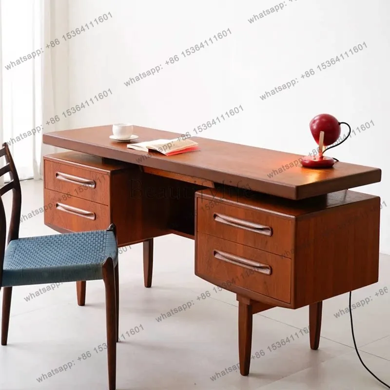 LJY Pre-owned Solid Wood Desk Vintage Medieval Teak Desk and Writing Desk