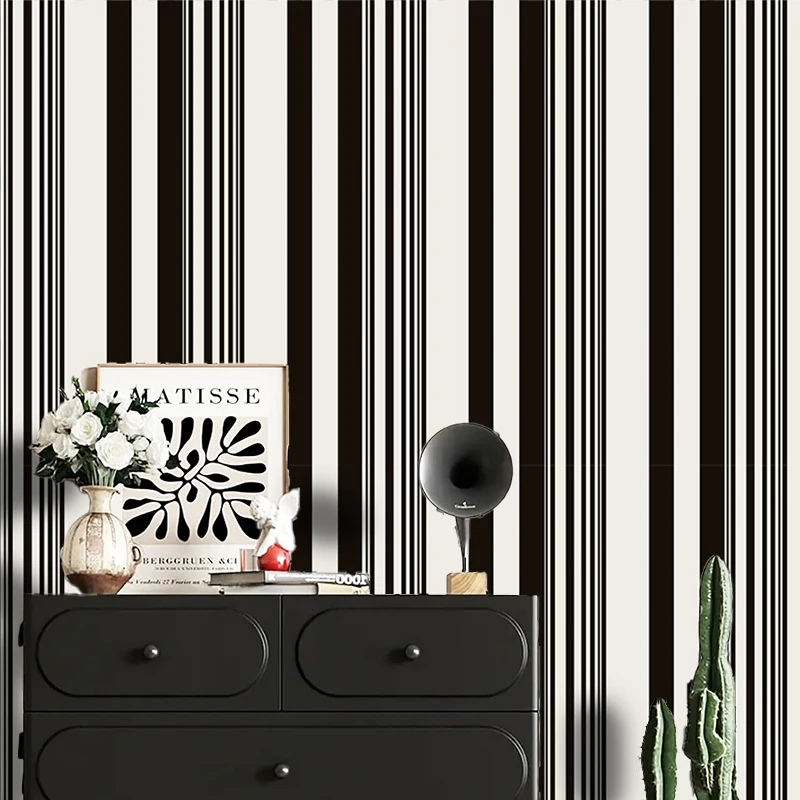1 Roll 3m/5m/6m/10m Black and White Striped Self-Adhesive Wallpaper for Home Decoration, Building Materials, Background Wall