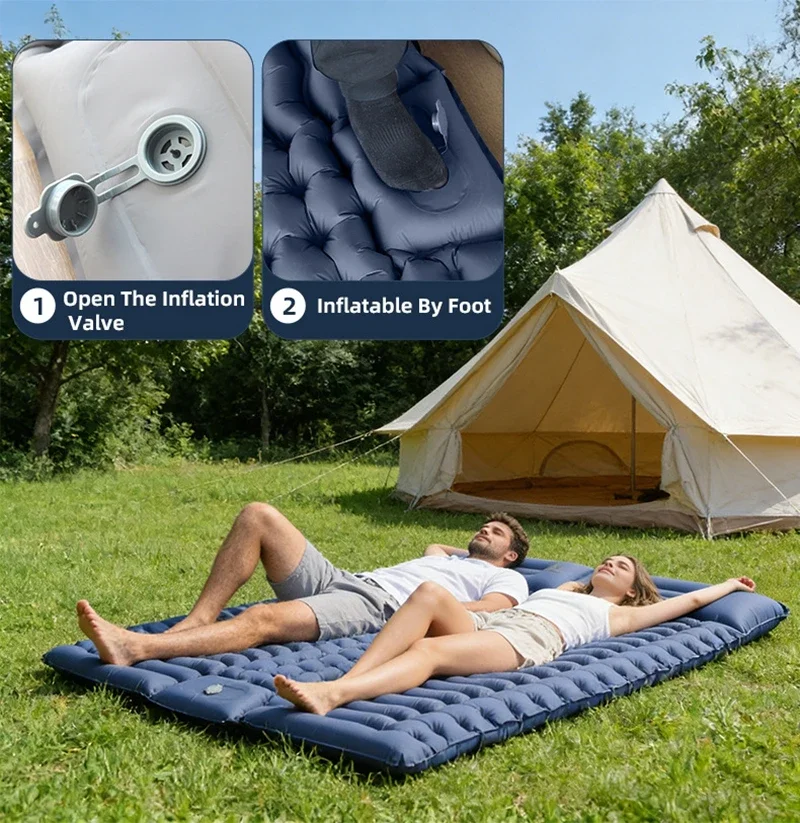 Doppelkissen-Schlafmatte mit eingebauter Fußpumpe, ultraleichte Campingmatte, tragbarer Reise-Wanderrucksack – Detail 5