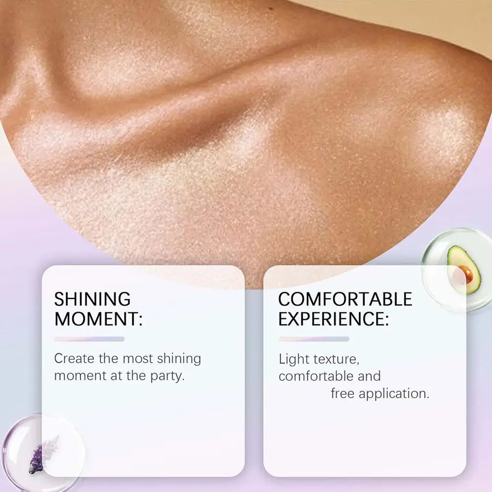 Faça a aparência da pele mais suave, óleo brilhante para festa corporal sem sentimento, óleo gorduroso, beleza brilhante para todos os tipos de pele, óleo