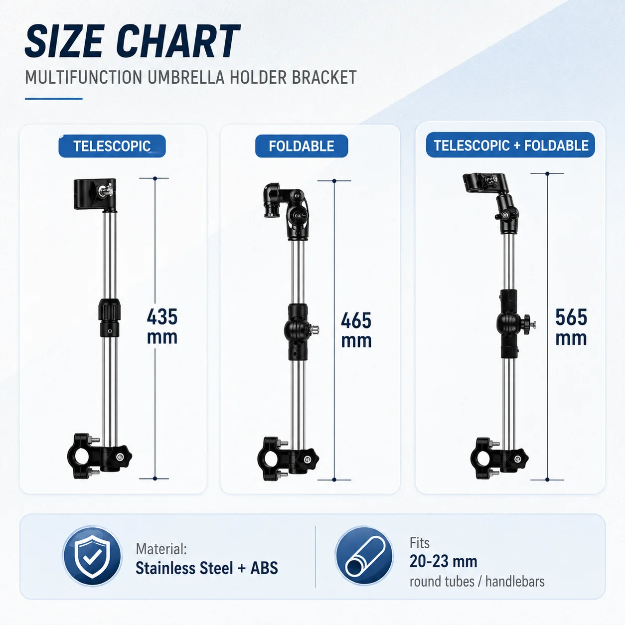 Adjustable Foldable Stainless Steel Umbrella Holder Bracket for Wheelchair Bicycle Rustproof Mount Outdoor Rain Shade Tool view 6