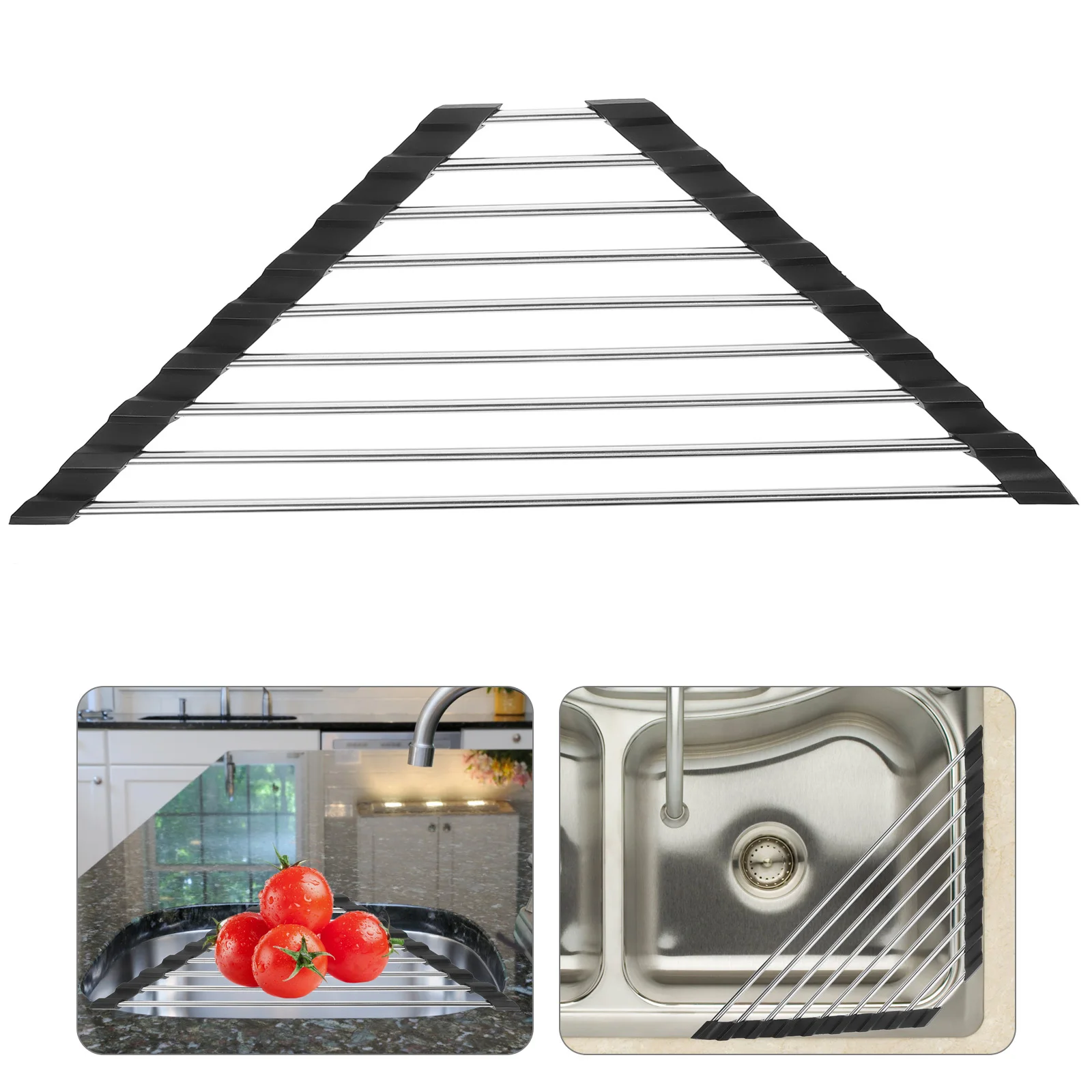 

Stainless Steel Sink Drain Rack Foldable Triangular Kitchen Storage Holder For Dishes Fruits Vegetables Drainage Rust