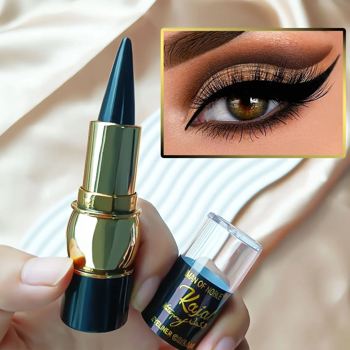 WHITE/Black Tube Lipstick-style Ribbon Eyeliner Black Lasting Portable Natural Eye Waterproof Liner Pen Cream