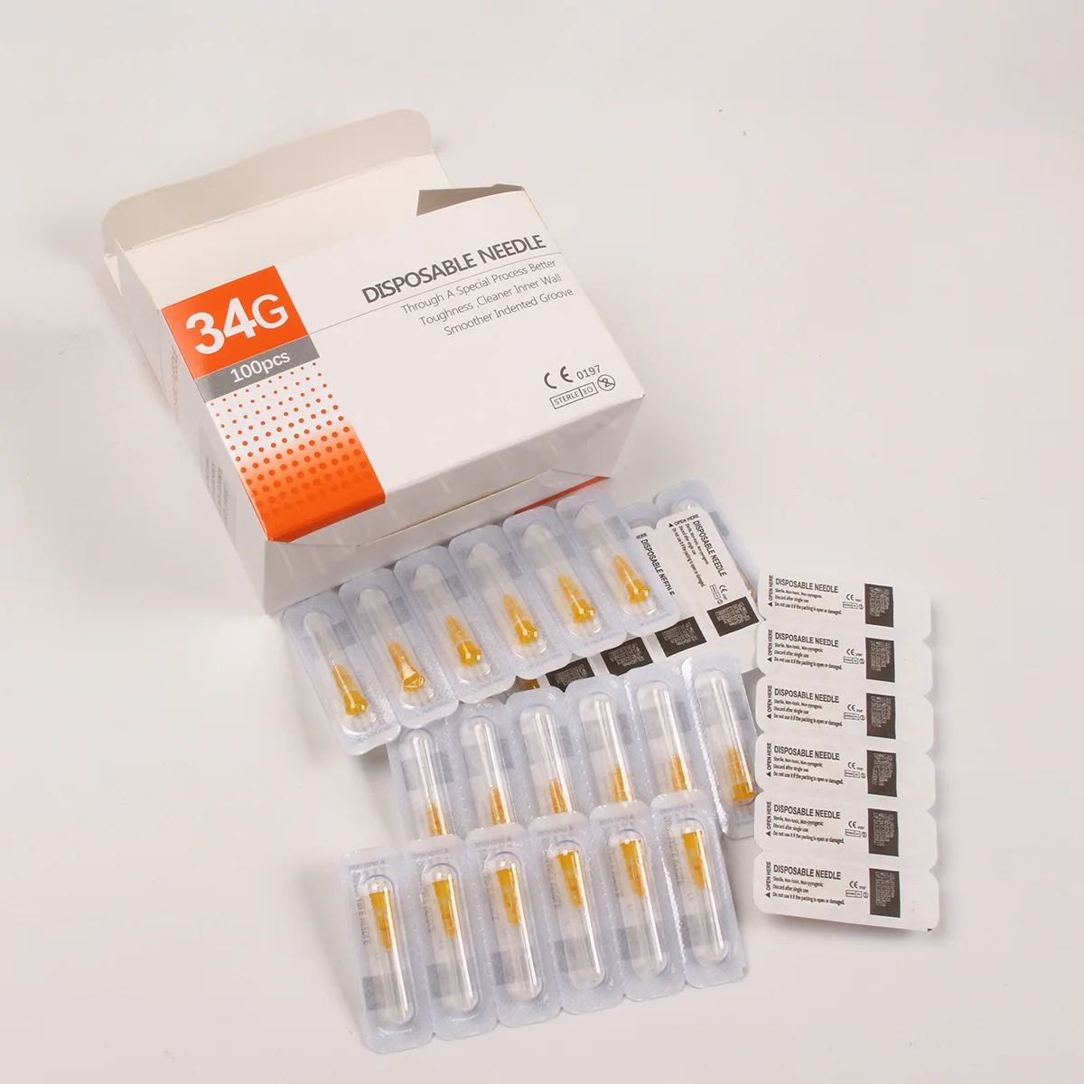 100Pcs/Box Tattoo Small Painless Beauty Needle 34G4MM 34G6MM 34G8MM 34G13MM Superfine Sterile Injector Needle Eyelid Tools