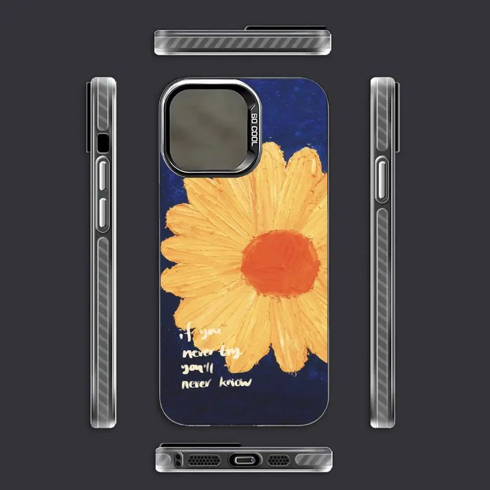 حافظة هاتف على شكل زهرة زيتية صفراء مناسبة لهاتف آيفون 17 16 15 14 13 12 11 Pro/Max/Plus غطاء خلفي مضاد للسقوط ومقاوم للصدمات