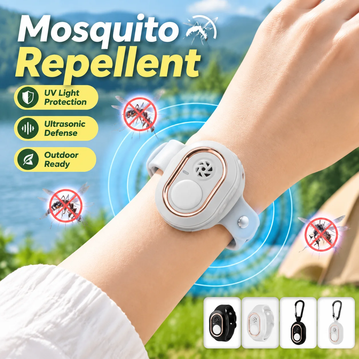 Wearable Electronic Mosquito Repellent Watch Bracelet with UV Light Ultrasonic Physical Insect Guard for Outdoor Hanging Use