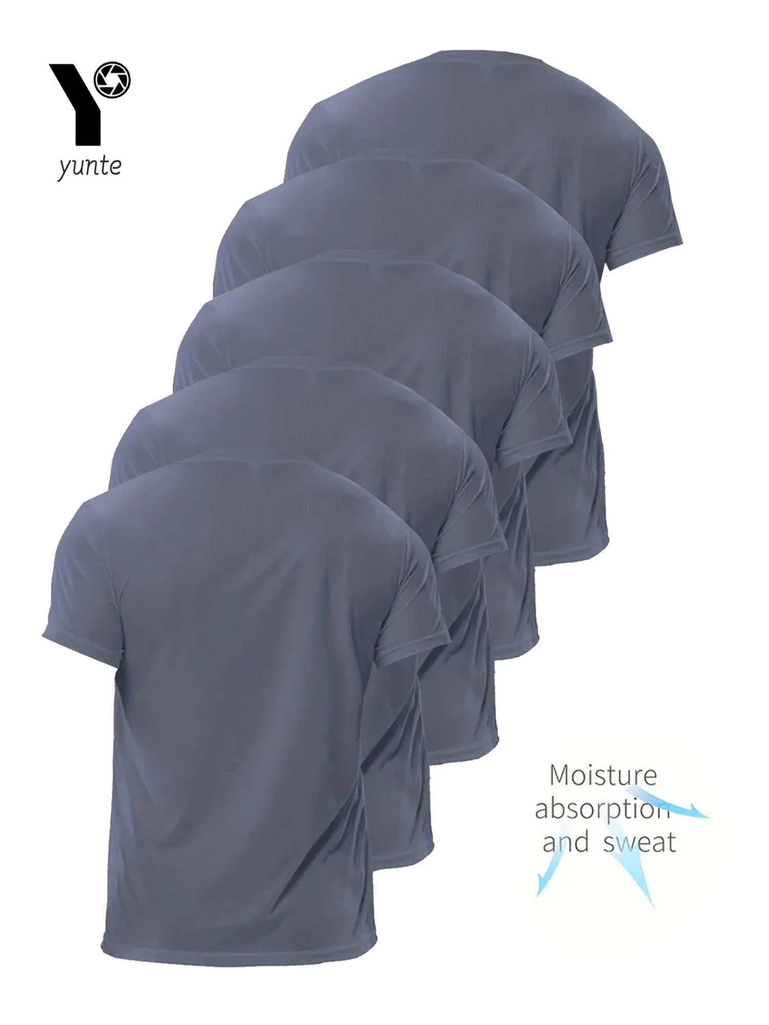 Round Neck T-Shirt 5Pcs Ultra-Light Men's Gray Quick-Drying Breathable Sweat-Absorbent Shirt for Fitness Gym and Running