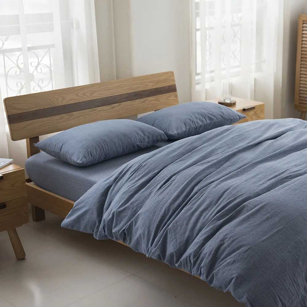 

Washed Denim Blue Bedding Set Duvet Sham Cotton100 Linen Queen King Full Double Sheets Fitted Slip Comforter Coverlet Spread Usa