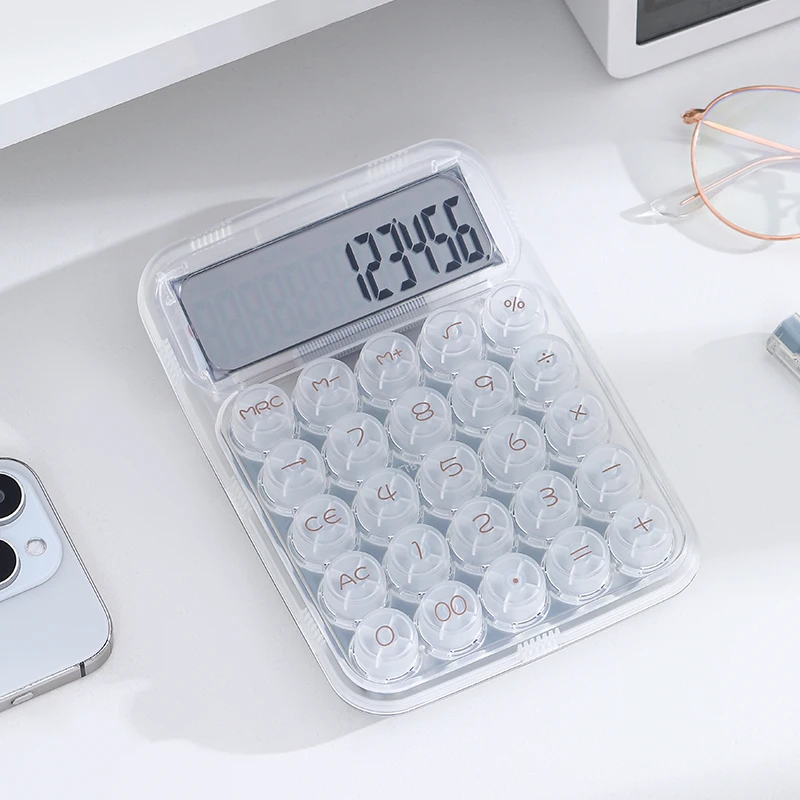 1 آلة حاسبة دوبامين شفافة، آلة حاسبة مكتبية مكونة من 12 رقمًا، مناسبة للاستخدام من قبل الطلاب وفي المكاتب