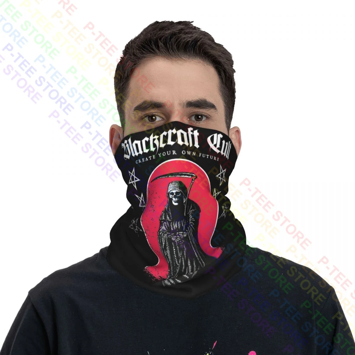 Blackcraft Cult Red Grim Reaper Gothic Punk Satanic Pentagrams Neck Gaiter Bandana Scarf Face Mask Camping