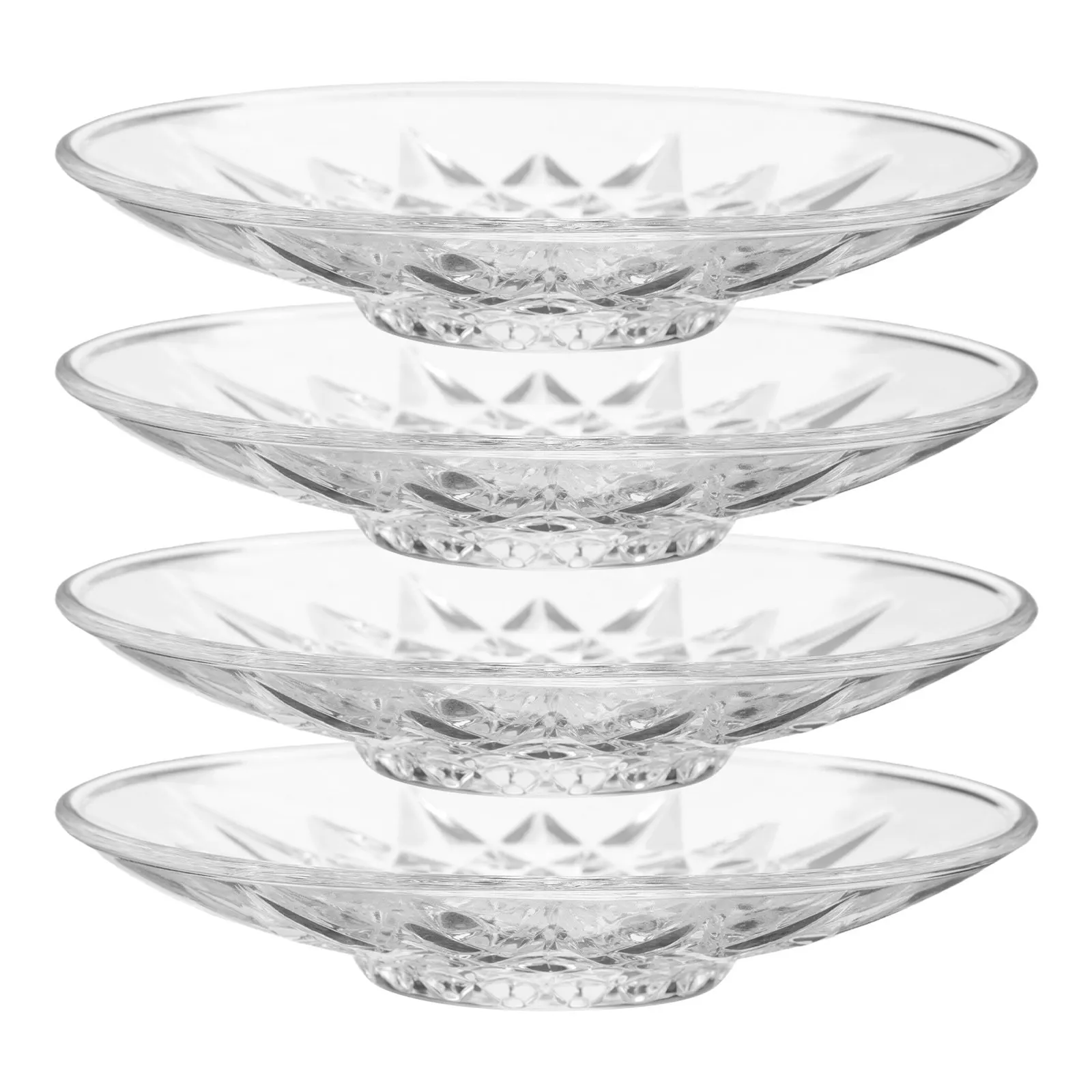 4Pcs Round Glass Tea Saucers Transparent Elegant Stable Design for Coffee Cups Soy Sauce Dipping Appetizers Snacks Desserts