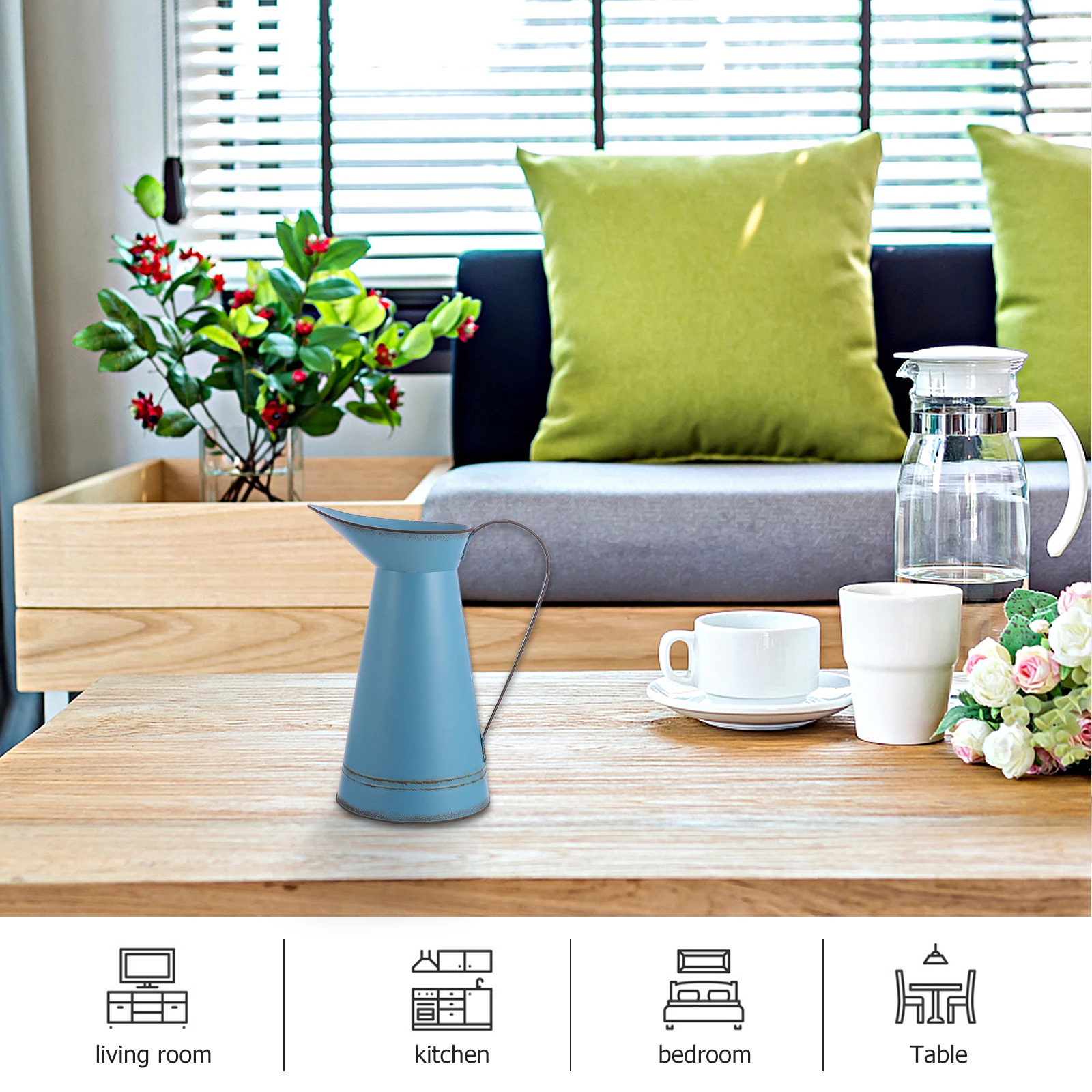 

Vintage Iron Flower Bucket Pure Color Flowerpot for Home Decoration Rustic Style Wrought Metal Planter Decorative Flower