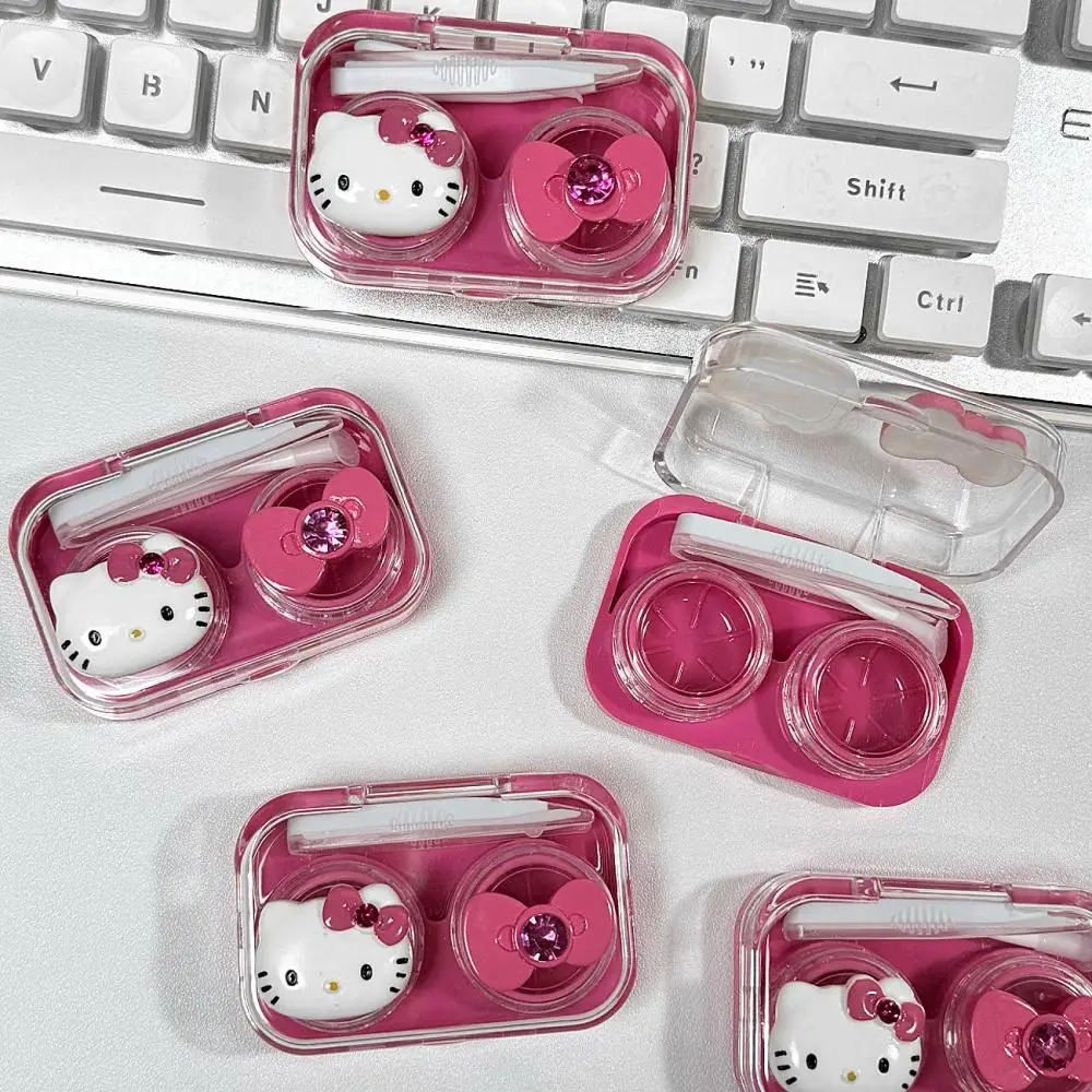 

kawaii HelloKitty Sanrio contact lens case Integrated cartoon Contact lens box Twisted lid design Bring tools glasses case gift