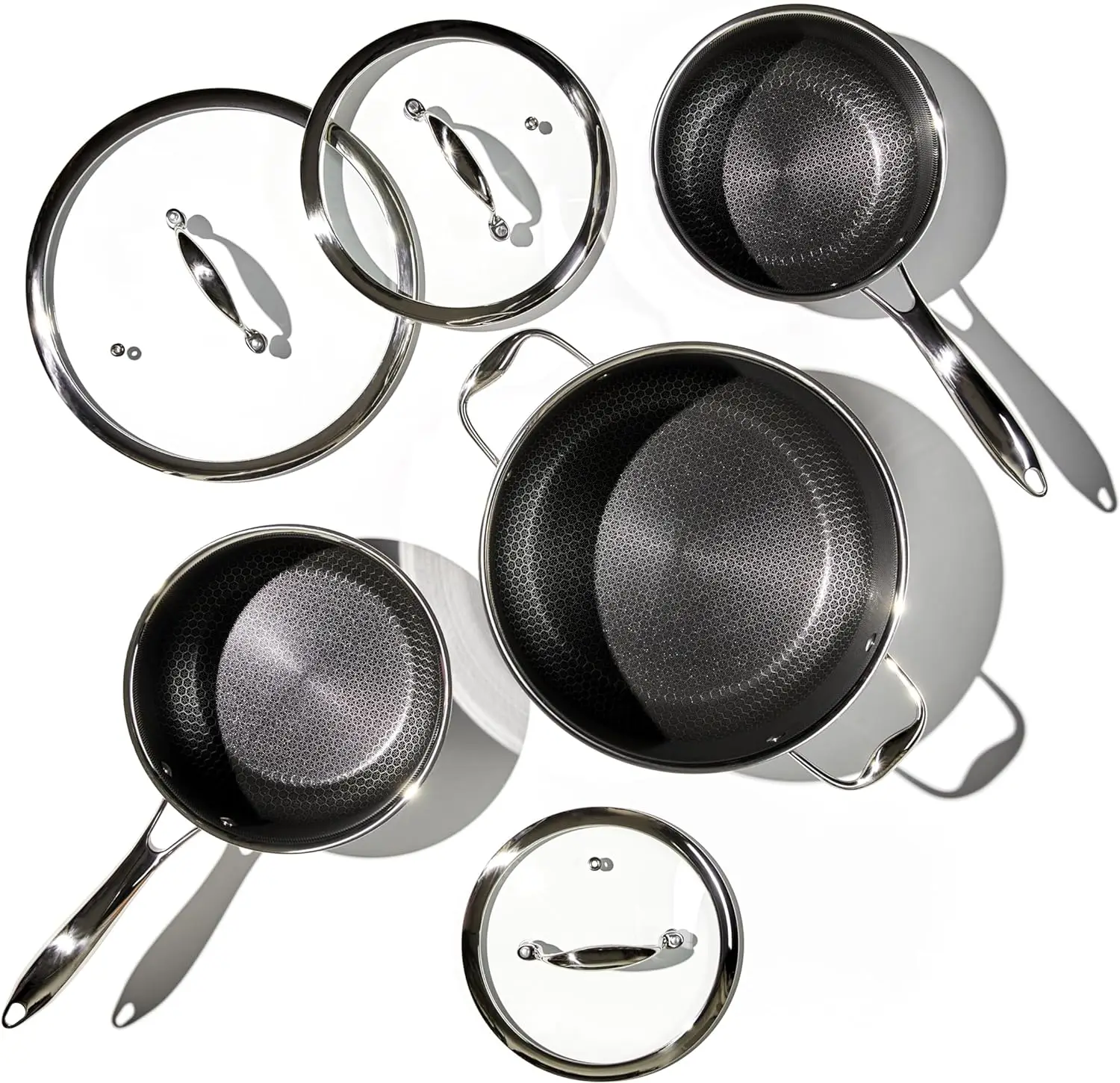 Hybrid Nonstick 6-Piece Pot Set with Trivets, 2, 3, and 8-Quart Pots with Tempered Glass Lids, 2 Silicone Trivets Included,