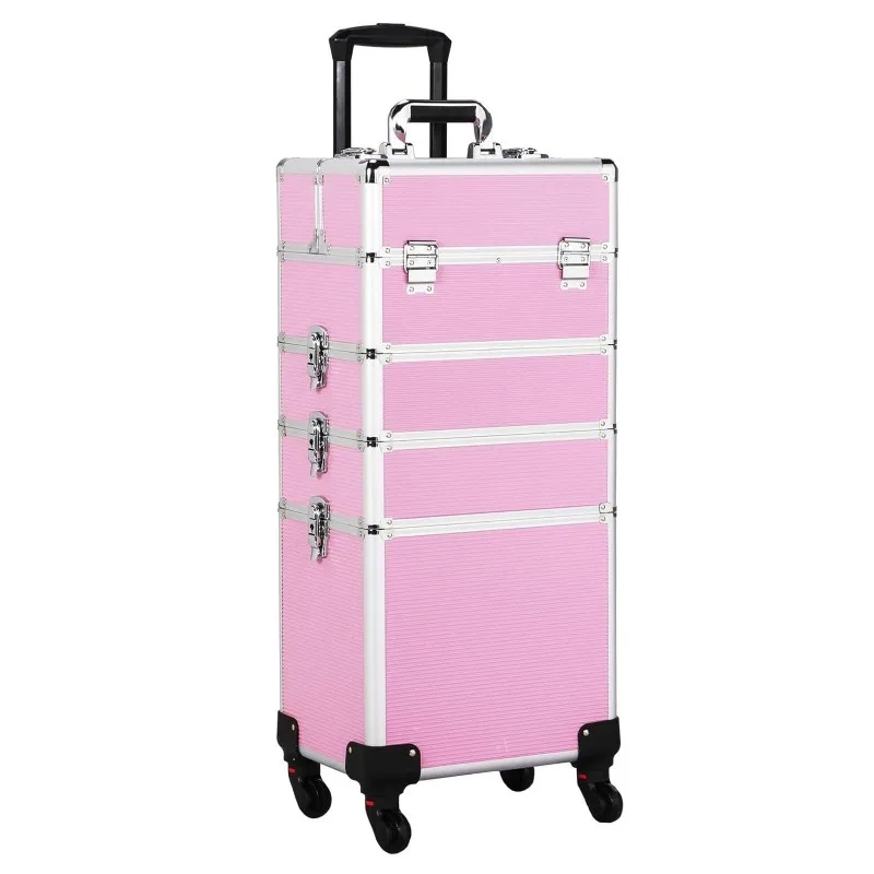 

Professional Makeup Train Case 4 in 1 Rolling Cosmetic Trolley Makeup Case Organizer, with 4 Detachable Removable Wheels