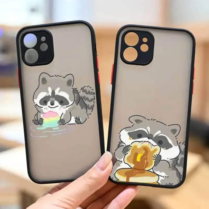 Cute Animal Raccoon Phone Case for iPhone 15 16 11 12 13 14 Pro Max 15 Plus 13Mini 7 8 SE Cartoon Transparent Cover Fundas Bags