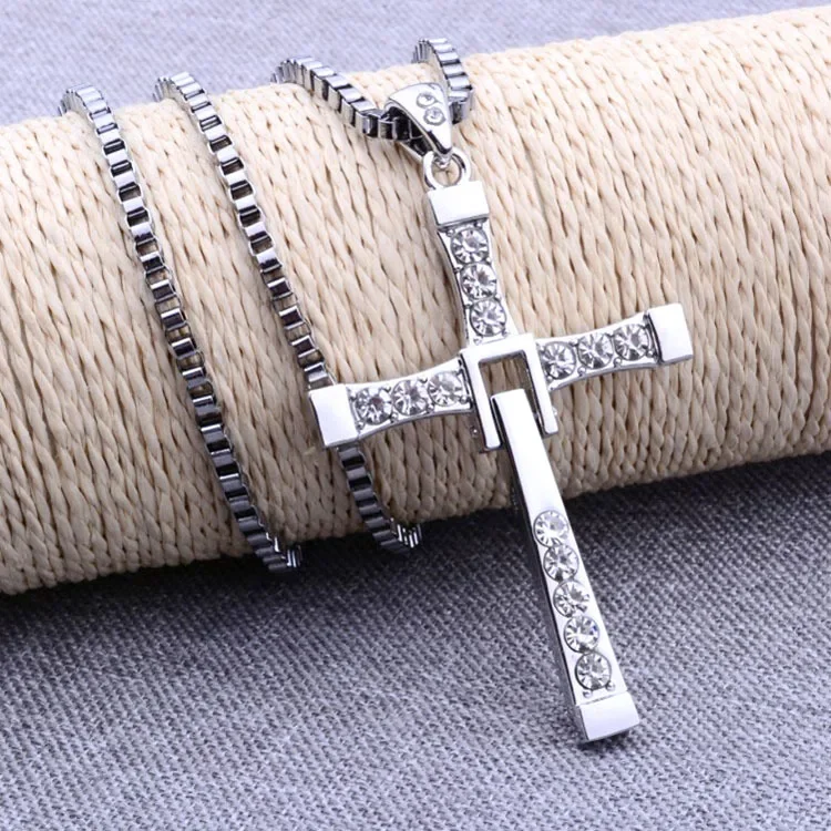 High Quality Cross Pendant Necklace The Fast and The Furious Celebrity Vin Diesel Crystal Jesus Men Chains Item Gift Jewelry