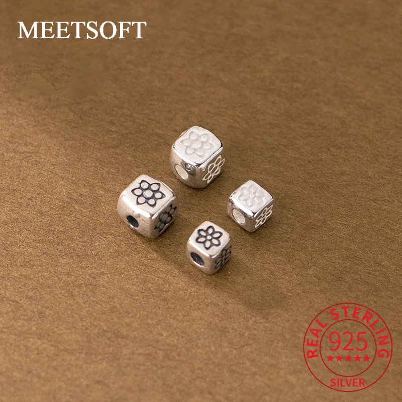 

MEETSOFT 925 Серебряные разделительные бусины ручной работы геометрической формы для винтажной печати DIY аксессуары из веревок ручной работы