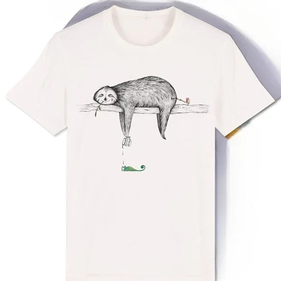 

Забавная футболка с принтом унисекс, ленивец FairWear, рубашка из органического хлопка высокого качества, винтажные повседневные модные топы, летняя удобная футболка