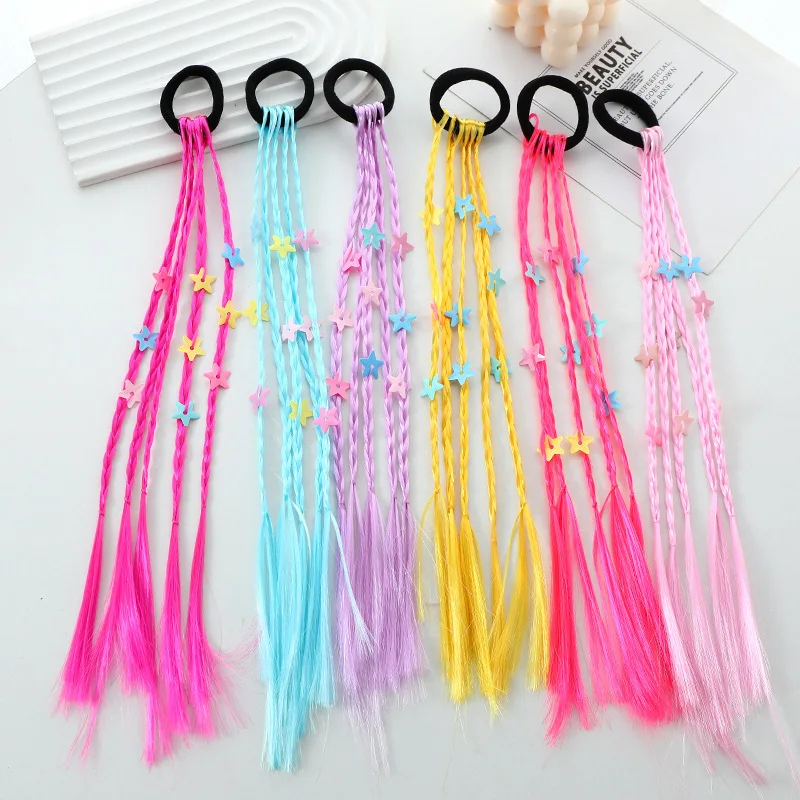 1PC Lovely Girls Colored Pentagram Wigs Ponytail Headbands Rubber Bands Hair Bands Headwear Kids Hair Accessories Hair Ornament