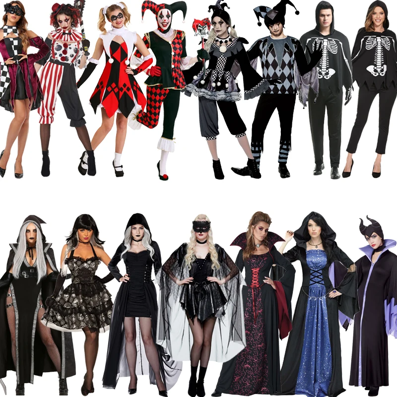 

Хэллоуин Косплей Проклятие Ведьма Клоун Скелет Ведьма Взрослые Мужчины Женщины Сценический Пар Ролевая Игра Костюм ex Faionable