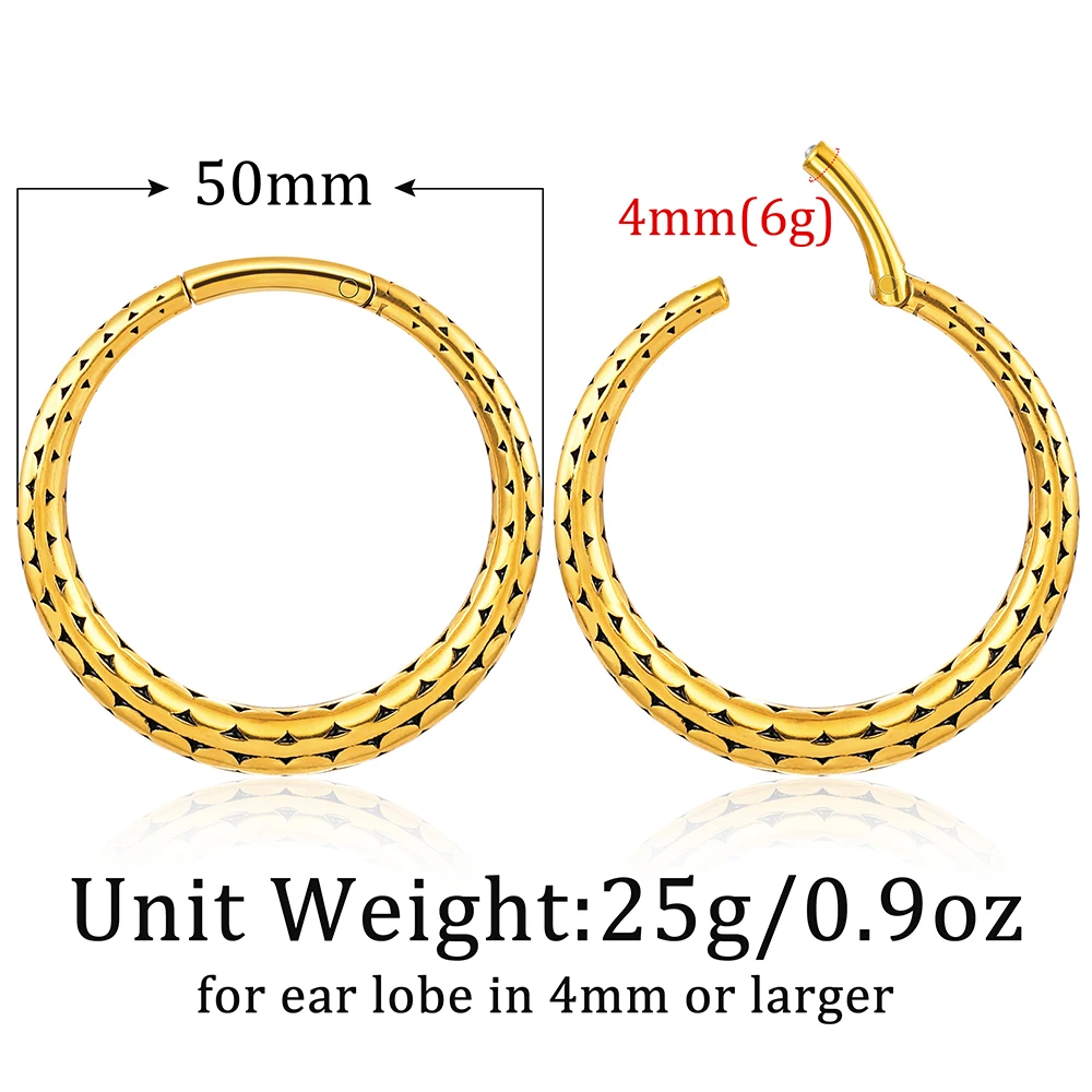 Giga 2Pcs 50mm Gauges Round Stainless Steel Ears Dangle Ear Weights Hanger 4mm(6g) for Stretched Earrings Piercing Body Jewelry